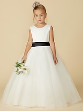 billige Blomsterpikekjoler-a-line gulvlengde blomsterpike kjole første nattverd jenter søt ballkjole sateng med sash/bånd elegant passform 3-16 år kjole for å imponere 2025