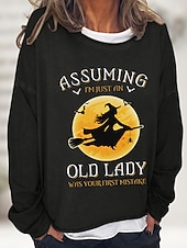 abordables Tops de Halloween-Sudadera de mujer de Halloween de mezcla de algodón con gráfico de letra estampado casual básico Halloween ajuste holgado cuello redondo de manga larga microelástico primavera otoño otoño e invierno