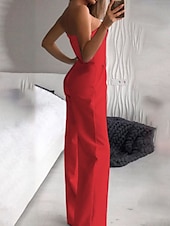 abordables monos de fiesta-Mujer Normal Mono Elegante Color sólido Sin Mangas Sin Tirantes Alta cintura Boda Calle Ajuste regular Blanco Rojo Otoño