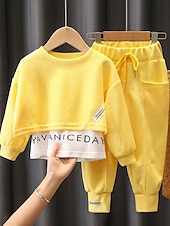 preiswerte Sets-Mädchen 3D Feste Farbe Buchstabe Set aus Kapuzenpullover und Jogginghose Kleidungsset Langarm Herbst Winter Kuschelig Süß Baumwolle kinderkleidung 3-10 Jahre Urlaub Regular Fit
