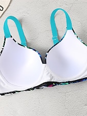 preiswerte Bikini-Sets-Damen Badeanzug Bikinis 2 Stück Bademode Rückenfrei 2 teilig Push-Up Hosen Sexy Print Blatt V-Wire Ausschnitt Urlaub Strandbekleidung Badeanzüge