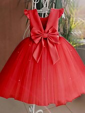 economico Abiti da damigella-Abito da cerimonia A-Line Lunghezza ginocchio Abito per ragazza di fiori Prima comunione Ragazze Abito prom carino in satin con Fiocco/i Tutu Fit 3-16 anni fai colpo