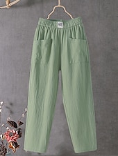 cheap Plain Cotton Linen Pant-Women&#039;s Normal Cotton Linen Pants Chinos Baggy Pants Solid Comfort Ankle-Length Mid Waist Side Pockets Elastic Waist Baggy Comfort Micro-elastic Casual Daily Black White Red Green Summer Spring Fall