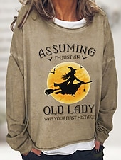 abordables Tops de Halloween-Sudadera de mujer de Halloween de mezcla de algodón con gráfico de letra estampado casual básico Halloween ajuste holgado cuello redondo de manga larga microelástico primavera otoño otoño e invierno
