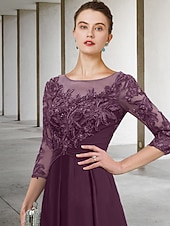 cheap Ankle Length-A-Line Ankle Length Party Dress Cocktail Dress Wedding Guest Dress Mother of the Bride Dress 3/4 Length Sleeve Jewel Neck Elegant Plus Size Wedding Guest Wedding Party Chiffon Lace with Ruched Sequin