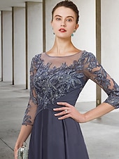 cheap Ankle Length-A-Line Ankle Length Party Dress Cocktail Dress Wedding Guest Dress Mother of the Bride Dress 3/4 Length Sleeve Jewel Neck Elegant Plus Size Wedding Guest Wedding Party Chiffon Lace with Ruched Sequin