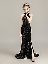 preiswerte Kleider für die Blumenmädchen-Meerjungfrau / Trompetenschleppe / Pinselschleppe Blumenmädchenkleid Festzug&amp;amp;Performance Kleine Meerjungfrau Ariel Juniors süßes Ballkleid mit Pailletten und funkelndem Schlitz vorne&amp;amp;Glanzfit
