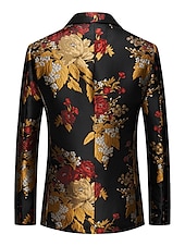 cheap Blazer&amp;Jacket-Men&#039;s Blazer Fashion Party Floral Black Standard Fit Single Breasted One-button