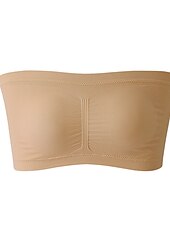 olcso Melltartók-női bandeau melltartó pánt nélküli cső felső sima bézs sztreccs kényelmes puha légáteresztő fehérnemű tavaszi nyár alkalmi napi láthatatlan könnyű varrat nélküli