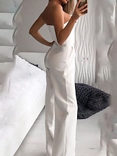 abordables monos de fiesta-Mujer Normal Mono Elegante Color sólido Sin Mangas Sin Tirantes Alta cintura Boda Calle Ajuste regular Blanco Rojo Otoño
