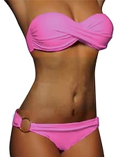 preiswerte Bikini-Sets-Damen Badeanzug Bikinis 2 Stück Cheeky-Bikinihose Bademode Rüschen 2 teilig Rückenfrei Sexy Strandbekleidung Sexy Glatt Einfarbig Trägerlos Ärmellos Badeanzüge