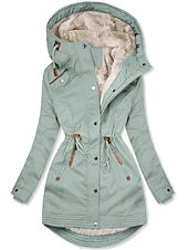 billige Puffer og Parka-Dame Vinterjakke Parkas Hold Varm Glidelås Knapper Fleece Lined Fritid Gate stil عادي Gate Avslappet Daglig Fritid / hverdag Glidelås Normal Hettegenser Normal Langermet Yttertøy Svart Grønn Mørkeblå