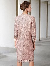 cheap With Jacket-Two Piece Sheath Mother of the Bride Dress Church Elegant Jewel Neck Knee Length Chiffon Lace Short Sleeve Jacket Dresses with Appliques 2025 free custom size