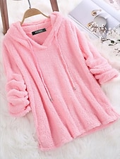 economico Felpe e Sweatshirt Texturizzati-Per donna Tinta unica Pagliaccetto Pile Sherpa Manica lunga Felpa Top regolari Strada Informale A cordoncino Nero Bianco Rosa Rosso Blu Autunno inverno