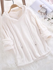 economico Felpe e Sweatshirt Texturizzati-Per donna Tinta unica Pagliaccetto Pile Sherpa Manica lunga Felpa Top regolari Strada Informale A cordoncino Nero Bianco Rosa Rosso Blu Autunno inverno