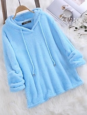 economico Felpe e Sweatshirt Texturizzati-Per donna Tinta unica Pagliaccetto Pile Sherpa Manica lunga Felpa Top regolari Strada Informale A cordoncino Nero Bianco Rosa Rosso Blu Autunno inverno