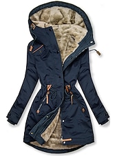 billige Puffer og Parka-Dame Vinterjakke Parkas Hold Varm Glidelås Knapper Fleece Lined Fritid Gate stil عادي Gate Avslappet Daglig Fritid / hverdag Glidelås Normal Hettegenser Normal Langermet Yttertøy Svart Grønn Mørkeblå