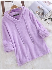 economico Felpe e Sweatshirt Texturizzati-Per donna Tinta unica Pagliaccetto Pile Sherpa Manica lunga Felpa Top regolari Strada Informale A cordoncino Nero Bianco Rosa Rosso Blu Autunno inverno