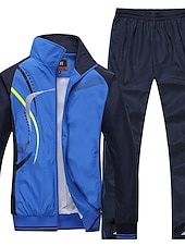 voordelige heren trainingspak en hoodie-Voor heren Trainingspak sweatsuit 2-stuks Volledige ritssluiting Straat Lente Lange mouw Opstaand waterdicht Winddicht Ademend Hardlopen Wandelen Joggen Sportkleding Sportkleding Gestreept Zwart Wit