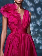 preiswerte lila-Strandhochzeit A-Linie Weihnachtskleid Abendkleid Promi-Stil Kleid Rot Grün Kleid Formeller Hochzeitsgast bodenlang ärmellos V-Ausschnitt Chiffon mit Schlitz reine Farbe Kleid Maskerade Kleid 2025