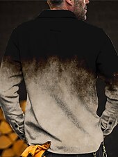 お買い得  メンズシャツジャケット-男性用 カラーグラデーション 幾何学模様 襟付きのシャツ フリースシャツ シャツジャケット 長袖 ファッション スポーツ カジュアル 普段着 スポーツ デイリーウェア 週末 秋冬 折襟 ポケット プリント ブルー アプリコット