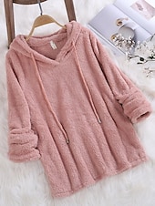 economico Felpe e Sweatshirt Texturizzati-Per donna Tinta unica Pagliaccetto Pile Sherpa Manica lunga Felpa Top regolari Strada Informale A cordoncino Nero Bianco Rosa Rosso Blu Autunno inverno