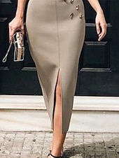 cheap Cocktail Dresses-Sheath Column Ankle Length Cocktail Dresses Party Dresses Elegant Sleeveless High Neck Formal WorkWear Stretch Fabric with Slit Appliques