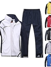 voordelige heren trainingspak en hoodie-Voor heren Trainingspak sweatsuit 2-stuks Volledige ritssluiting Straat Lente Lange mouw Opstaand waterdicht Winddicht Ademend Hardlopen Wandelen Joggen Sportkleding Sportkleding Gestreept Zwart Wit