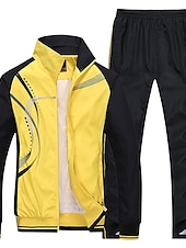 voordelige heren trainingspak en hoodie-Voor heren Trainingspak sweatsuit 2-stuks Volledige ritssluiting Straat Lente Lange mouw Opstaand waterdicht Winddicht Ademend Hardlopen Wandelen Joggen Sportkleding Sportkleding Gestreept Zwart Wit