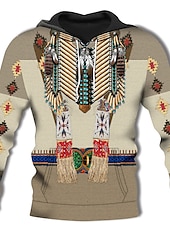 abordables sweats à capuche 3d pour hommes-Homme Géométrique Tribal Sweat à capuche Sweats à Capuche Sweat-shirt Sweat à capuche manche longue Sweat à capuche Capuche Design 3D effet du quotidien Marron Kaki Designer
