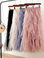 levne Jednoduché sukně-dámské swingové pracovní sukně tutu midi sukně plisované tyl jednobarevné kancelář / kariéra ulice podzim / podzim elegantní vintage móda černá růžová béžová šedá