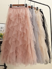 levne Jednoduché sukně-dámské swingové pracovní sukně tutu midi sukně plisované tyl jednobarevné kancelář / kariéra ulice podzim / podzim elegantní vintage móda černá růžová béžová šedá