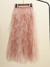 levne Jednoduché sukně-dámské swingové pracovní sukně tutu midi sukně plisované tyl jednobarevné kancelář / kariéra ulice podzim / podzim elegantní vintage móda černá růžová béžová šedá