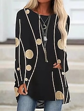 preiswerte Tunika-Oberteile-Damen T Shirt Tunika Schwarz Weiß Gelb Graphic Blumen Bedruckt Langarm Casual Wochenende Tuniken Vintage Rundhalsausschnitt Lang Regular Fit Abstrakt Farbe Übergröße L
