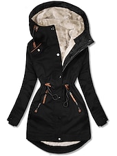 billige Puffer og Parka-Dame Vinterjakke Parkas Hold Varm Glidelås Knapper Fleece Lined Fritid Gate stil عادي Gate Avslappet Daglig Fritid / hverdag Glidelås Normal Hettegenser Normal Langermet Yttertøy Svart Grønn Mørkeblå
