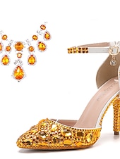 Χαμηλού Κόστους Νύφη-Πολυτελείς γόβες νύφης από κρύσταλλο – λαμπερά νυφικά παπούτσια με στρας και αλυσίδα για λαμπερή αίθουσα χορού και πολυτελή τελετή