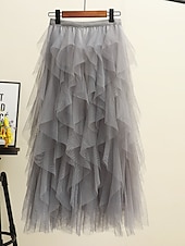 levne Jednoduché sukně-dámské swingové pracovní sukně tutu midi sukně plisované tyl jednobarevné kancelář / kariéra ulice podzim / podzim elegantní vintage móda černá růžová béžová šedá