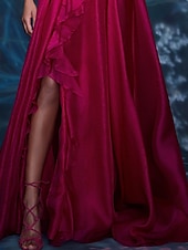 preiswerte lila-Strandhochzeit A-Linie Weihnachtskleid Abendkleid Promi-Stil Kleid Rot Grün Kleid Formeller Hochzeitsgast bodenlang ärmellos V-Ausschnitt Chiffon mit Schlitz reine Farbe Kleid Maskerade Kleid 2025