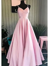 economico Abiti per feste da ballo-Abiti da ballo A-Line Abito Minimalista Ospite di matrimonio Formale Lunghezza del pavimento Senza maniche Collo a V Abito per damigella in Raso elastico Scollo completamente libero con Pieghe
