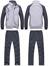 voordelige heren trainingspak en hoodie-Voor heren Trainingspak sweatsuit 2-stuks Volledige ritssluiting Straat Lente Lange mouw Opstaand waterdicht Winddicht Ademend Hardlopen Wandelen Joggen Sportkleding Sportkleding Gestreept Zwart Wit
