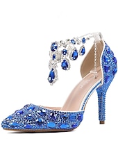 Χαμηλού Κόστους Νύφη-Πολυτελείς γόβες νύφης από κρύσταλλο – λαμπερά νυφικά παπούτσια με στρας και αλυσίδα για λαμπερή αίθουσα χορού και πολυτελή τελετή