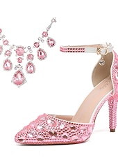 Χαμηλού Κόστους Νύφη-Πολυτελείς γόβες νύφης από κρύσταλλο – λαμπερά νυφικά παπούτσια με στρας και αλυσίδα για λαμπερή αίθουσα χορού και πολυτελή τελετή