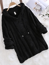 economico Felpe e Sweatshirt Texturizzati-Per donna Tinta unica Pagliaccetto Pile Sherpa Manica lunga Felpa Top regolari Strada Informale A cordoncino Nero Bianco Rosa Rosso Blu Autunno inverno