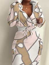 abordables Robes sweat à capuche-Femme Robe mi-longue Robe Sweat Robe casual Robe Fourreau Mode Moderne Décontractées du quotidien Fin de semaine robe automne Standard Graphic Imprime manche longue V Profond Blanche Rose Claire Bleu