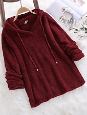 economico Felpe e Sweatshirt Texturizzati-Per donna Tinta unica Pagliaccetto Pile Sherpa Manica lunga Felpa Top regolari Strada Informale A cordoncino Nero Bianco Rosa Rosso Blu Autunno inverno