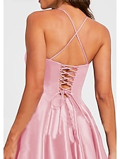 economico Abiti per feste da ballo-Abiti da ballo A-Line Abito Minimalista Ospite di matrimonio Formale Lunghezza del pavimento Senza maniche Collo a V Abito per damigella in Raso elastico Scollo completamente libero con Pieghe