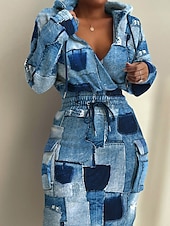 abordables Robes sweat à capuche-Femme Robe mi-longue Robe Sweat Robe casual Robe Fourreau Mode Moderne Décontractées du quotidien Fin de semaine robe automne Standard Graphic Imprime manche longue V Profond Blanche Rose Claire Bleu