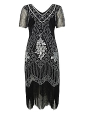 billige Kjoler-De livlige 20-årene 1920-tallet Cocktail Kjole Flapper kjole Kjoler Maskerade Normal Den store Gatsby Charleston Bryllupsgjest Paljetter Dame Halloween Karneval Maskerade Karneval Bryllup