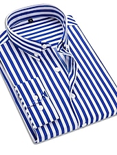 voordelige Overhemden met knopen voor heren-Voor heren Overhemd Button-down overhemd Shirt met kraag Strijkvrij overhemd Zwart Wit Rood Marineblauw Lange mouw Gestreept Kraag Lente zomer Bruiloft Werk Kleding