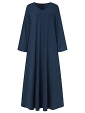 preiswerte Übergrößenkollektion-Damen-Freizeitkleid in Übergröße, reine Farbe, V-Ausschnitt, lange Ärmel, Winter, Herbst, Basic, lässig, Maxi-langes Kleid, tägliches Urlaubskleid